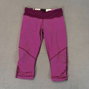 Lululemon Run For Your Life Crop Leggings Hyper Stripe Pink Women's‎ Sz 6 Zipper